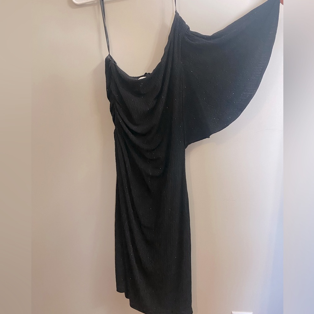 Calvin Klein black, sparkly, one sleeve mini, dress